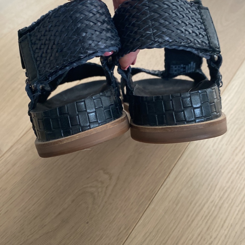 Kelsi Dagger Black Braided Leather Ankle Strap Sandals - Picture 12 of 14